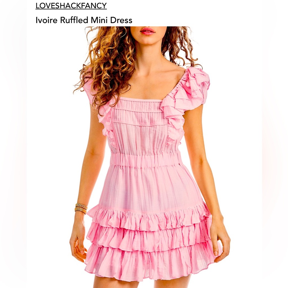 NWOT LOVESHACKFANCY IVOIRE RUFFLE PINK MINI DRESS! 💖
